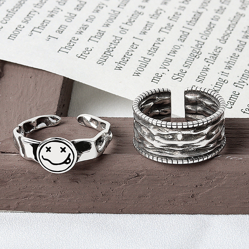 Irregular Pleated Female Smiley Face Graceful Personality Vintage Thai Rings