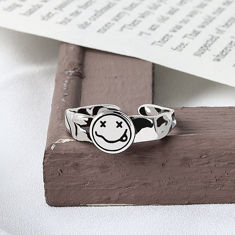 Irregular Pleated Female Smiley Face Graceful Personality Vintage Thai Rings