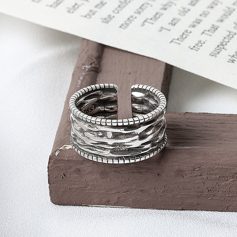 Irregular Pleated Female Smiley Face Graceful Personality Vintage Thai Rings