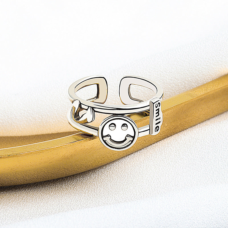 Women's Simple Smiley Fashion Jewelry Open Double Layer Rings