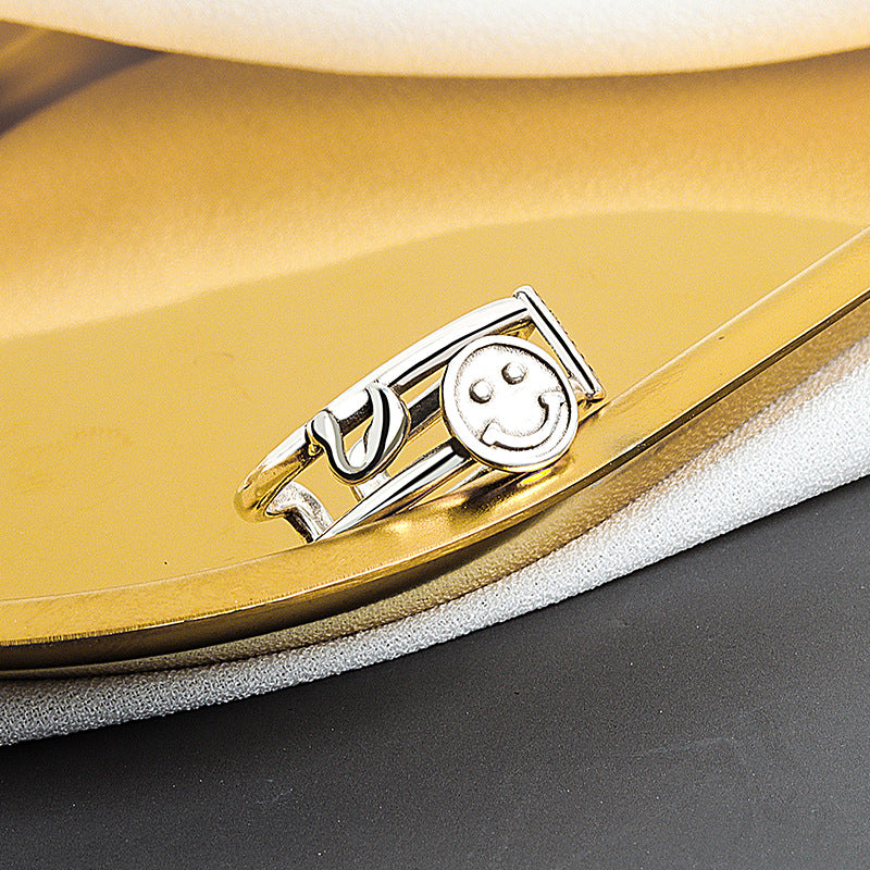 Women's Simple Smiley Fashion Jewelry Open Double Layer Rings