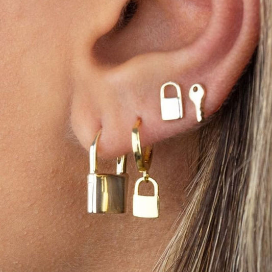 Retro Personalized Set Key Lock Head Earrings
