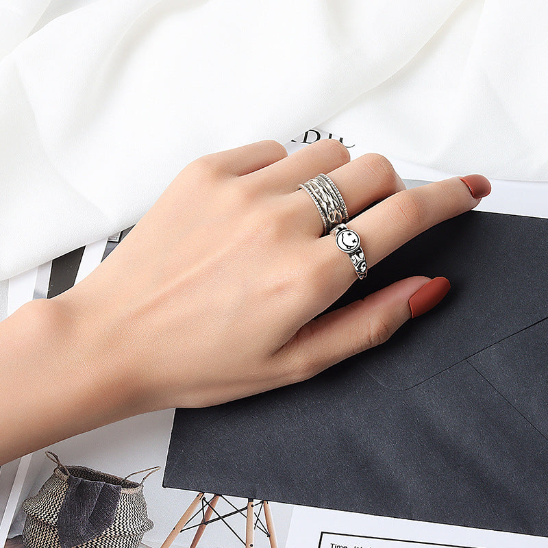 Irregular Pleated Female Smiley Face Graceful Personality Vintage Thai Rings