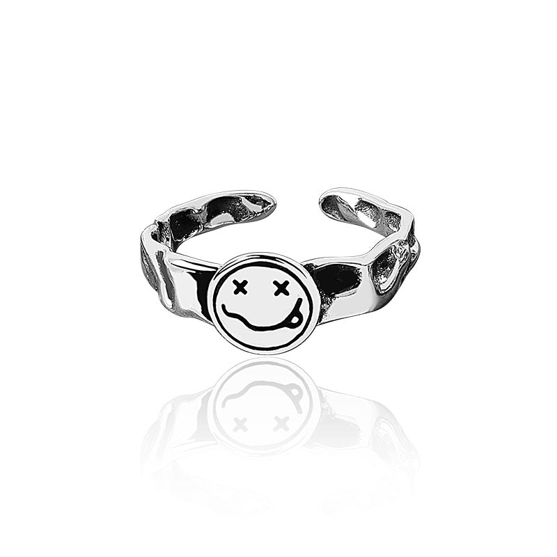 Irregular Pleated Female Smiley Face Graceful Personality Vintage Thai Rings