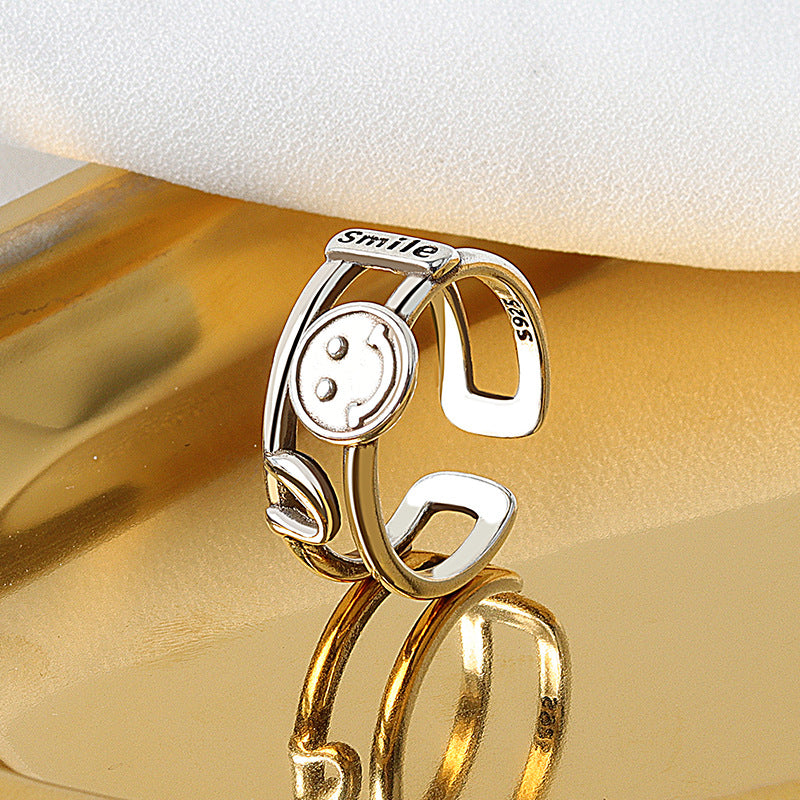 Women's Simple Smiley Fashion Jewelry Open Double Layer Rings