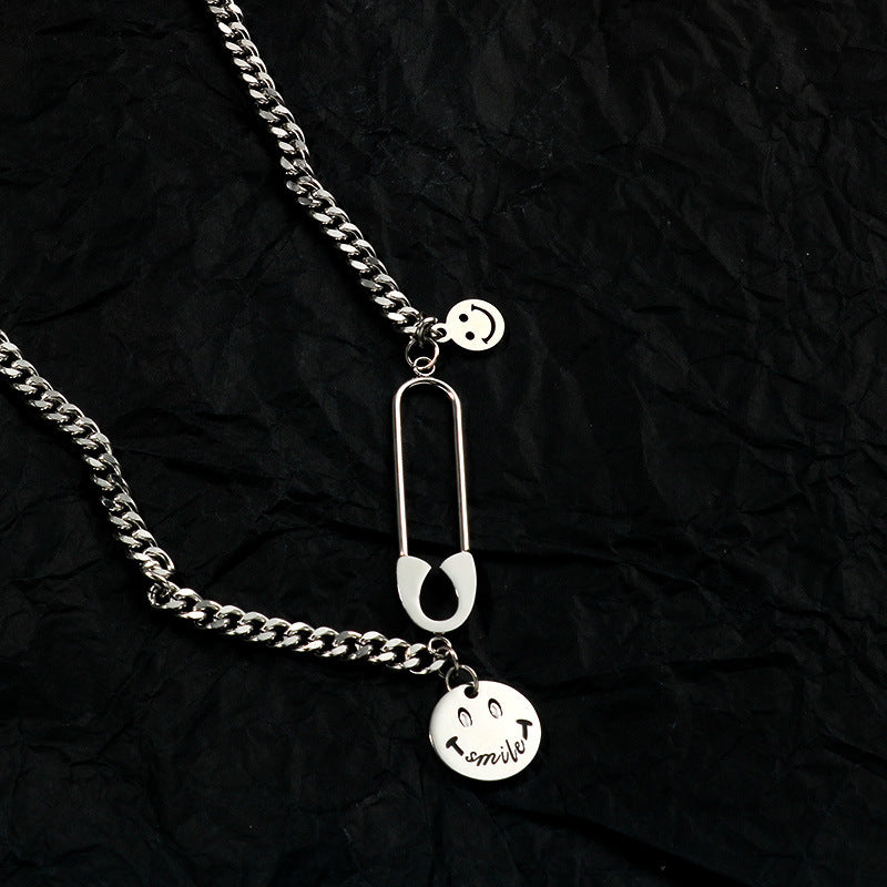 Personalized Trendy Titanium Steel Pin Symmetrical Size Smile Street Necklaces