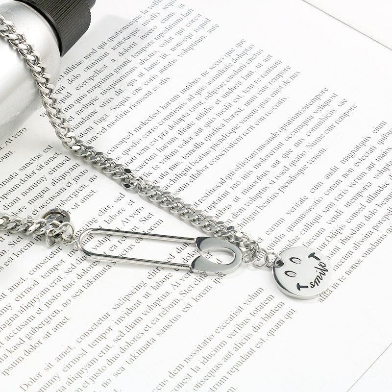 Personalized Trendy Titanium Steel Pin Symmetrical Size Smile Street Necklaces