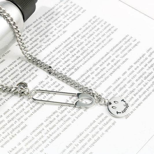 Personalized Trendy Titanium Steel Pin Symmetrical Size Smile Street Necklaces