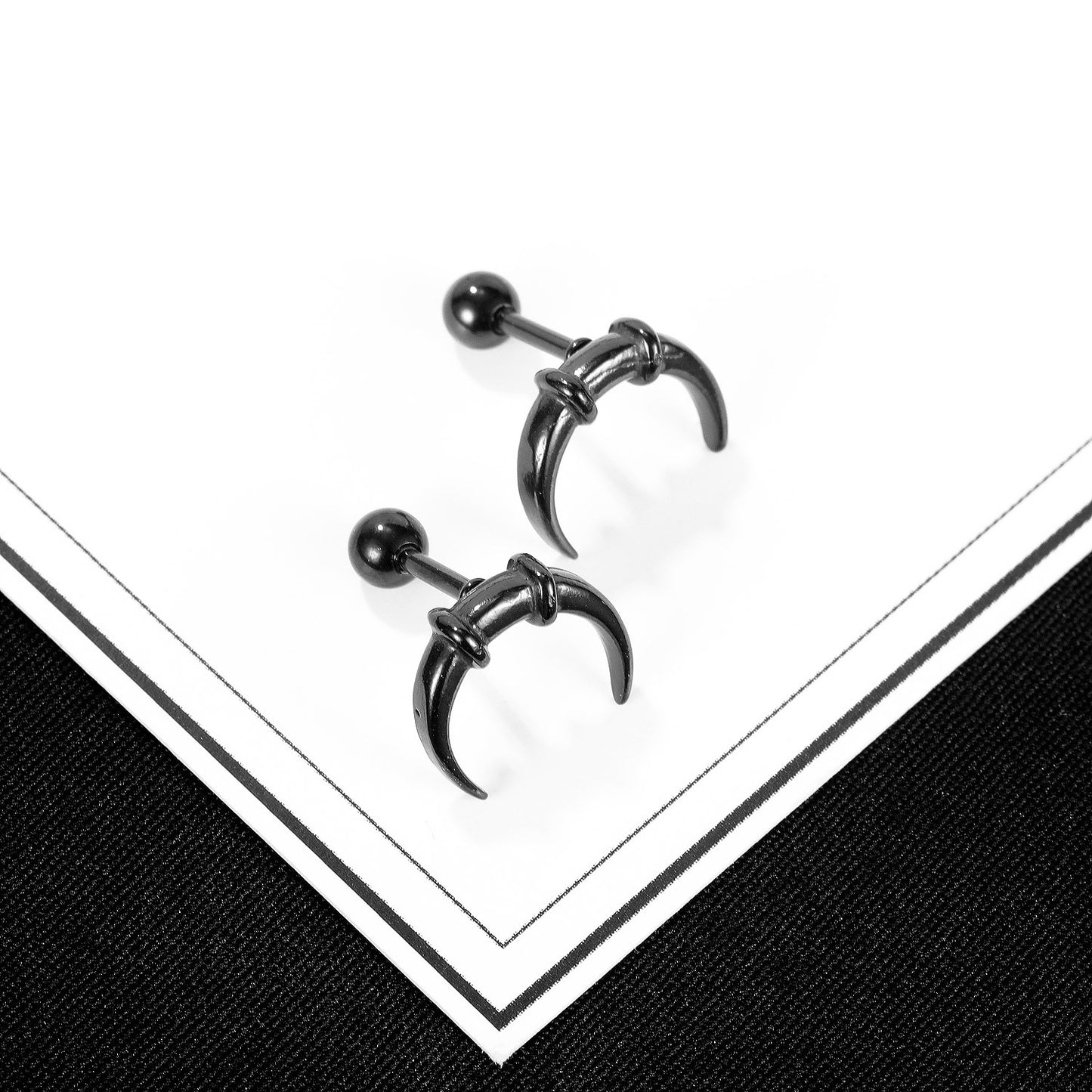 Men's Korean Style Creative Moon Horn Titanium Earrings