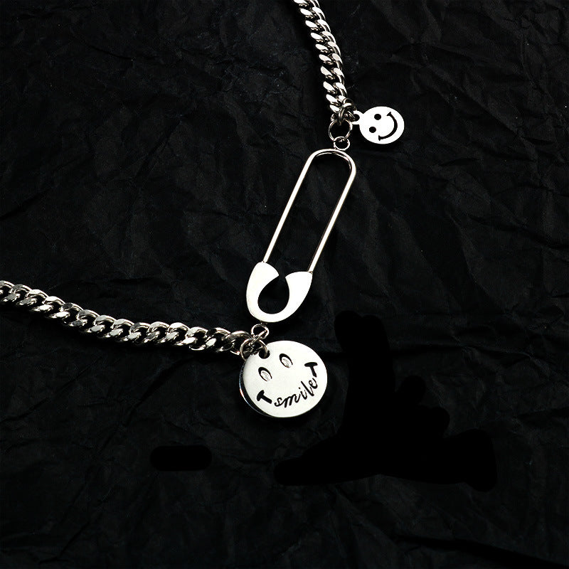 Personalized Trendy Titanium Steel Pin Symmetrical Size Smile Street Necklaces