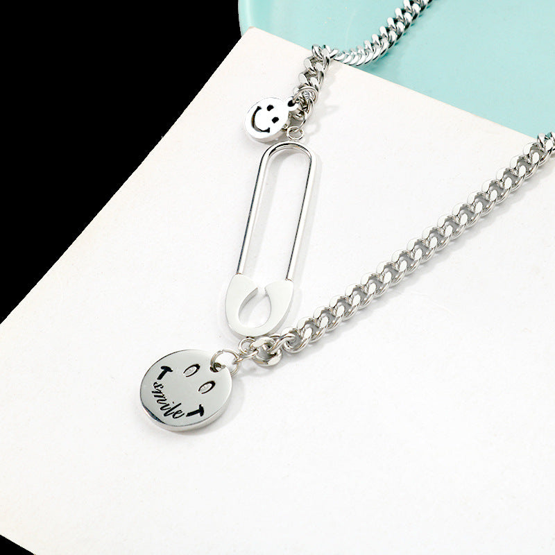 Personalized Trendy Titanium Steel Pin Symmetrical Size Smile Street Necklaces