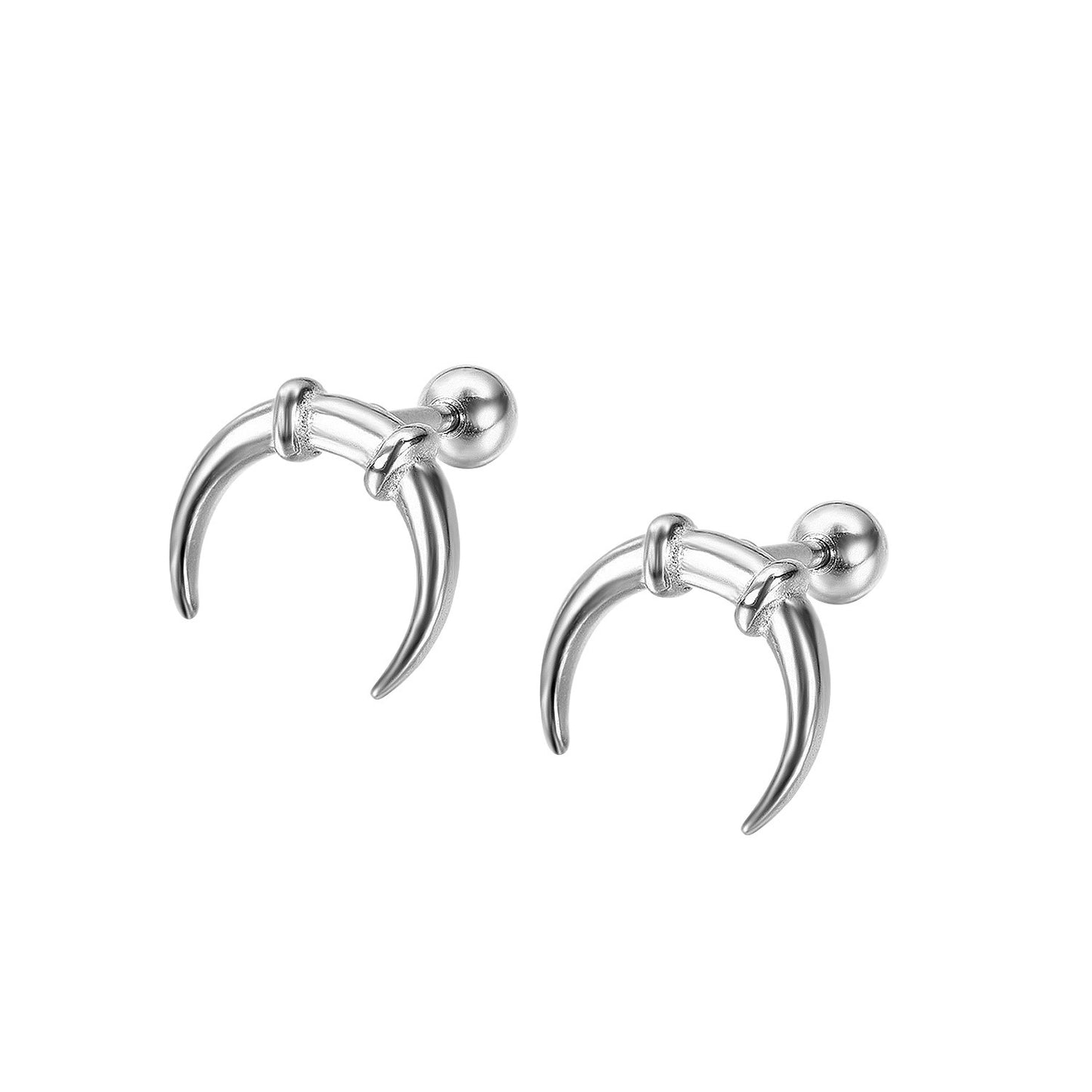 Men's Korean Style Creative Moon Horn Titanium Earrings