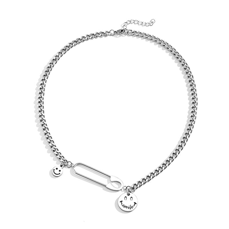 Personalized Trendy Titanium Steel Pin Symmetrical Size Smile Street Necklaces