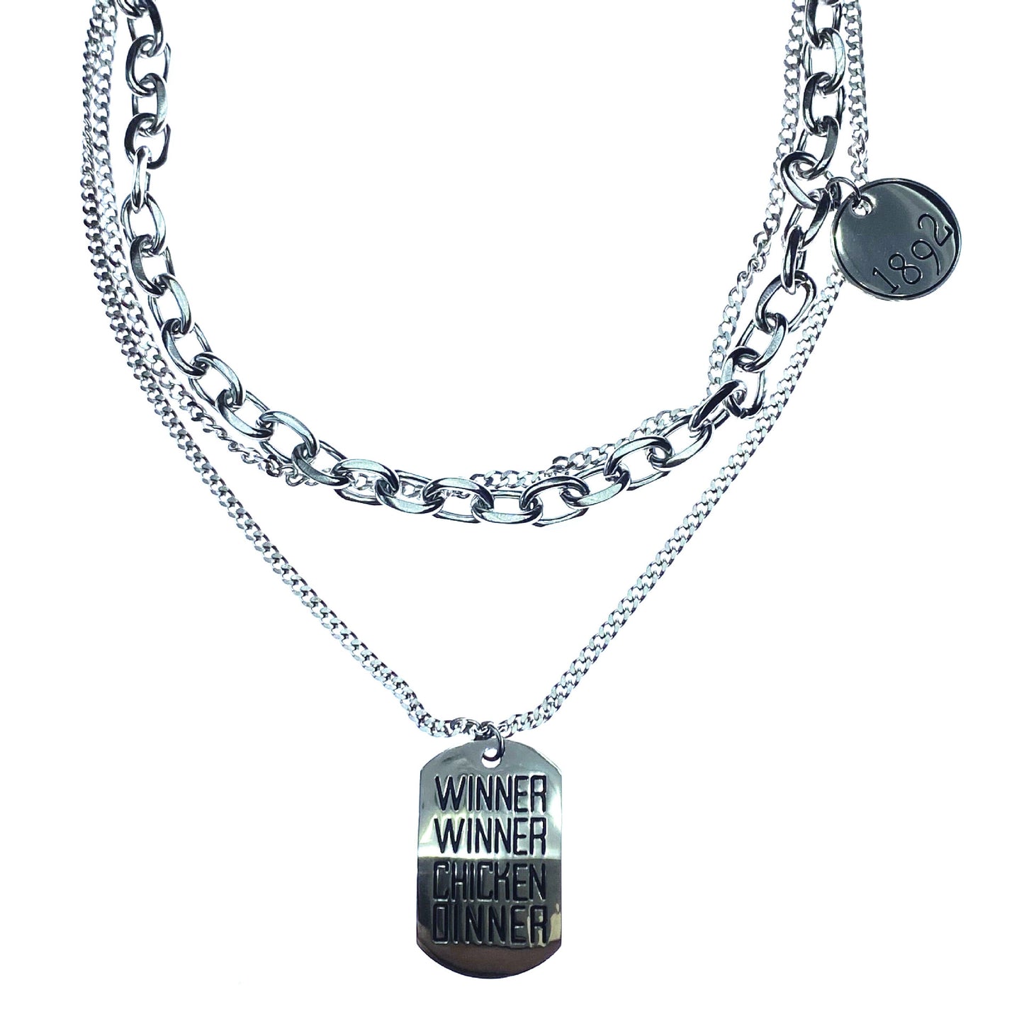 Twin Round Square Plate Cold Wind Necklaces