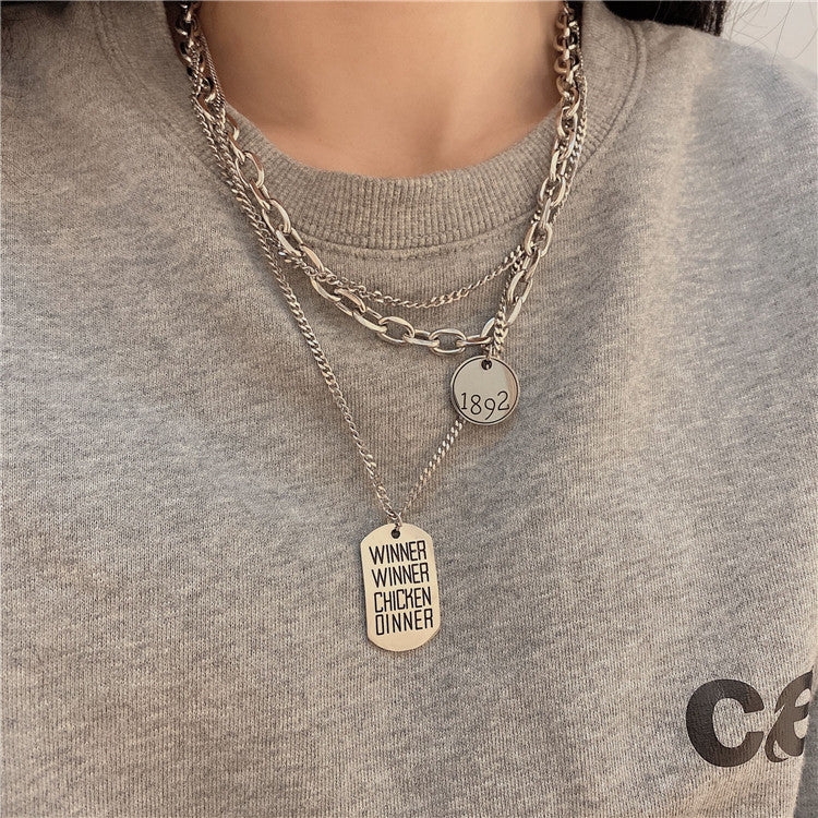 Twin Round Square Plate Cold Wind Necklaces