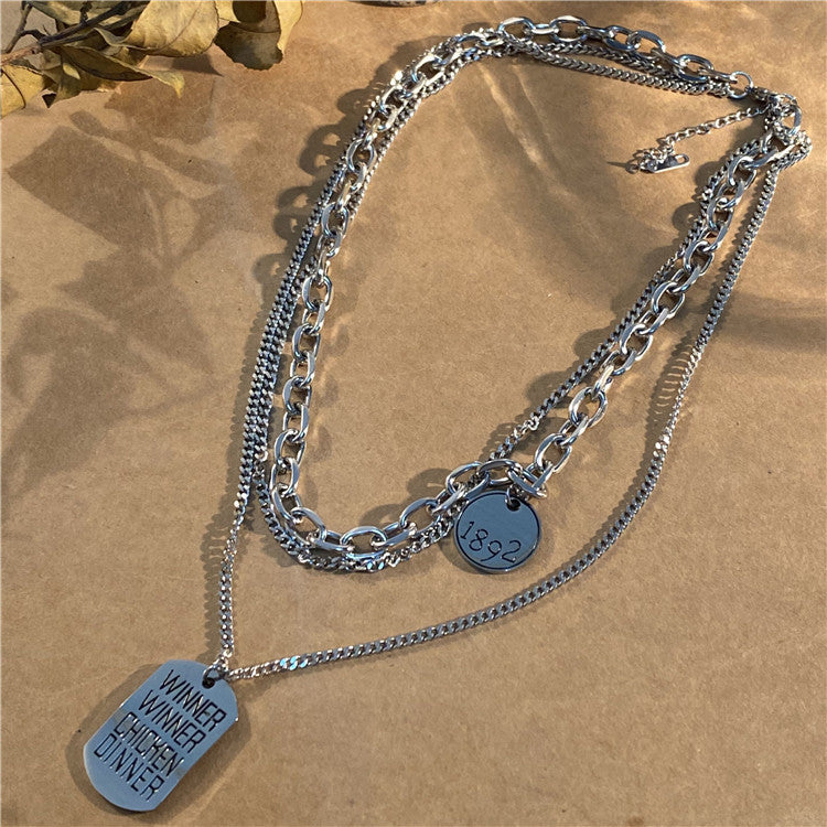 Twin Round Square Plate Cold Wind Necklaces