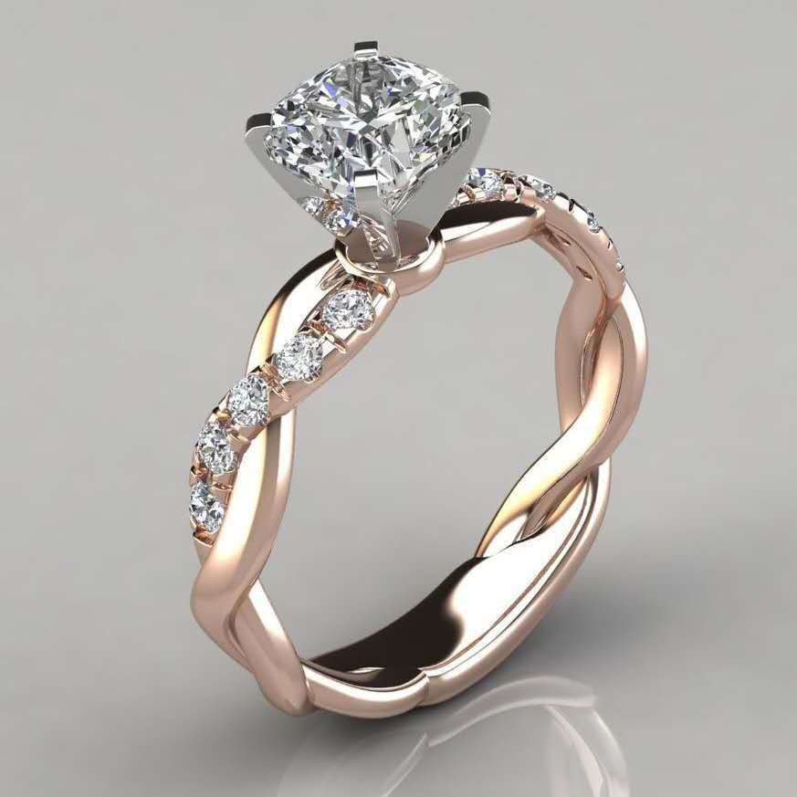 Ornament Rose Plated Gold Princess Square Rings