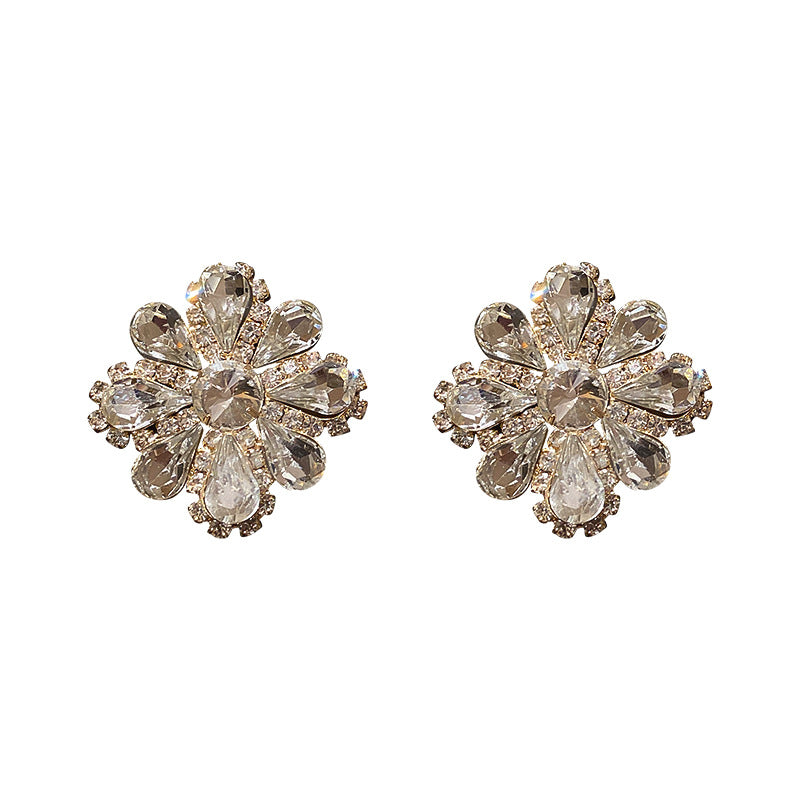 Needle Full Diamond Flower High Profile Retro Elegant Simple Earrings