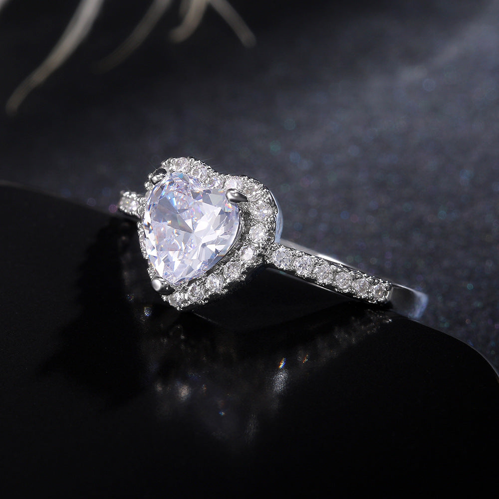 Women's Heart Heart-shaped Zircon With Diamond Copper Rings