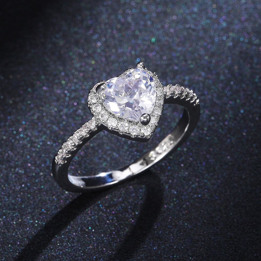 Women's Heart Heart-shaped Zircon With Diamond Copper Rings