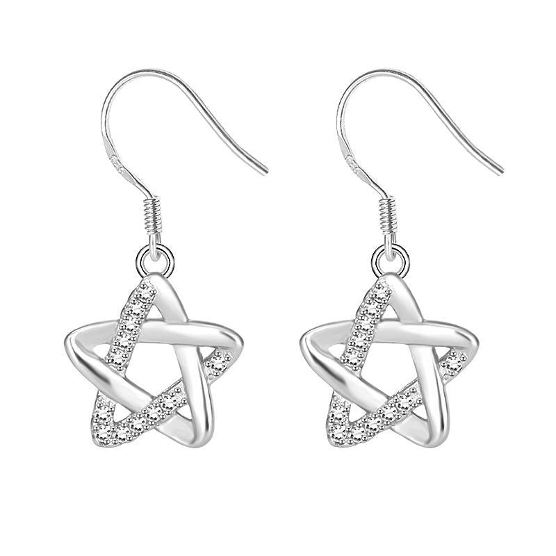 Zircon Hollow Pentagram Little Star Personality Tassel Temperamental Earrings