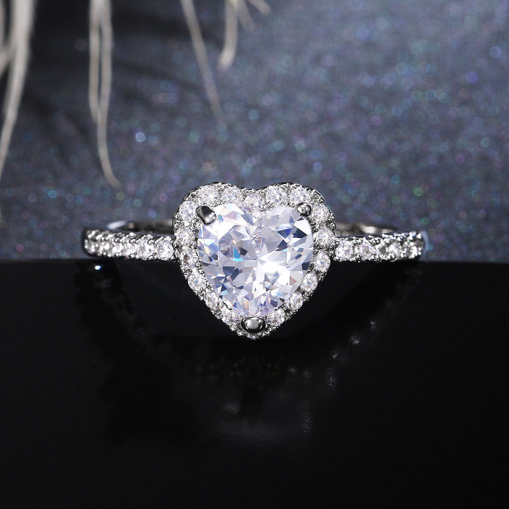 Women's Heart Heart-shaped Zircon With Diamond Copper Rings