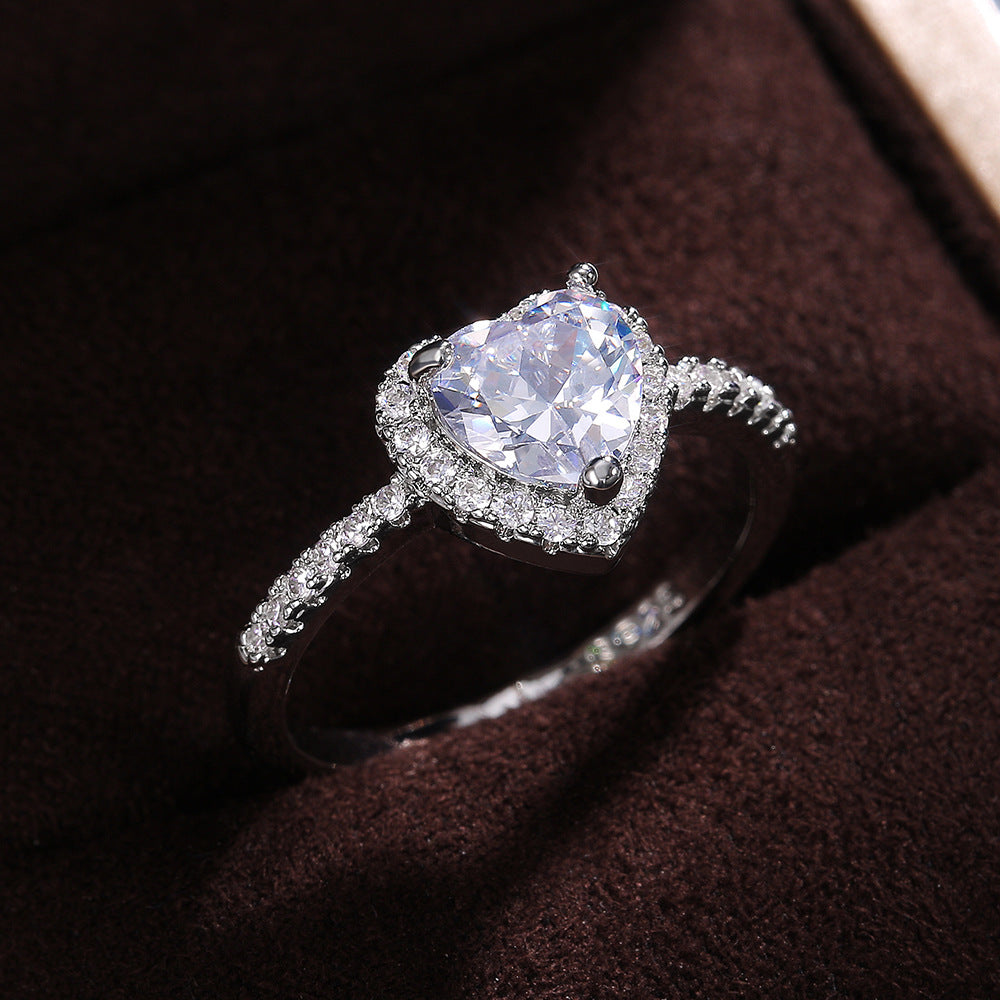 Women's Heart Heart-shaped Zircon With Diamond Copper Rings