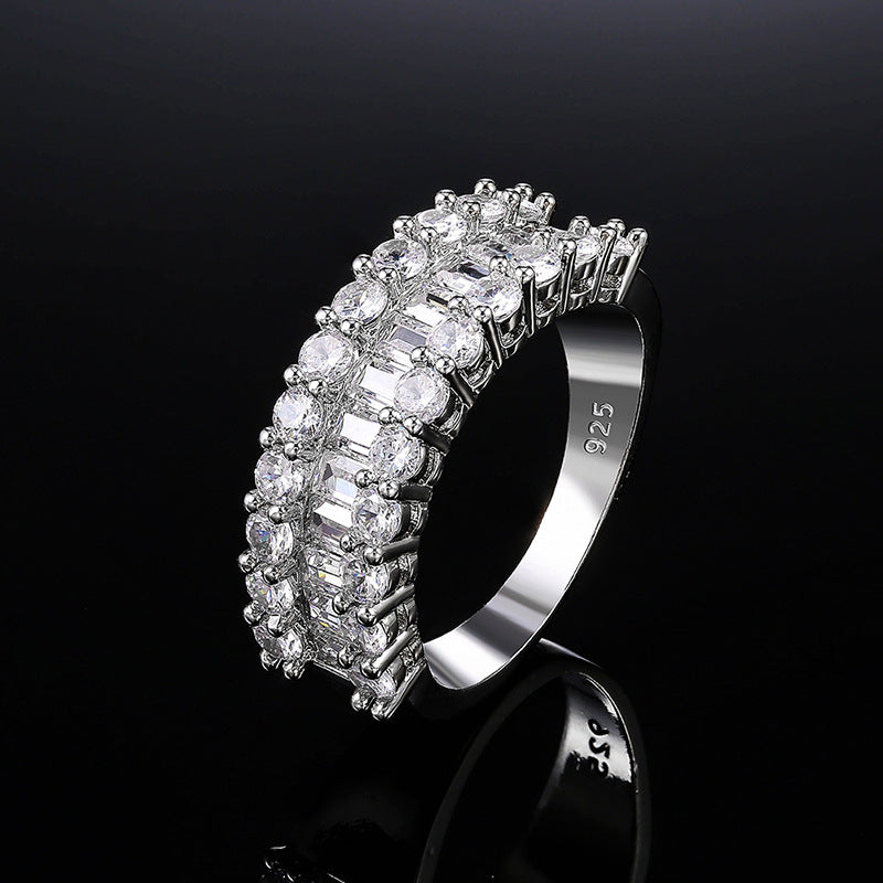 Women's Shi Copper Plated White Gold Ladder Square Rings