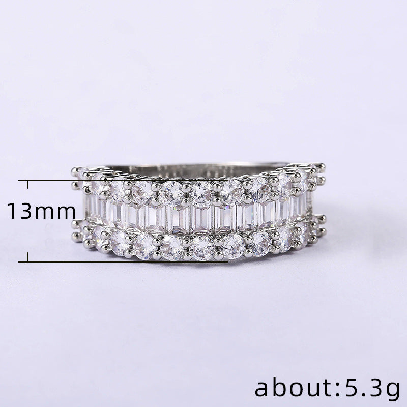 Women's Shi Copper Plated White Gold Ladder Square Rings