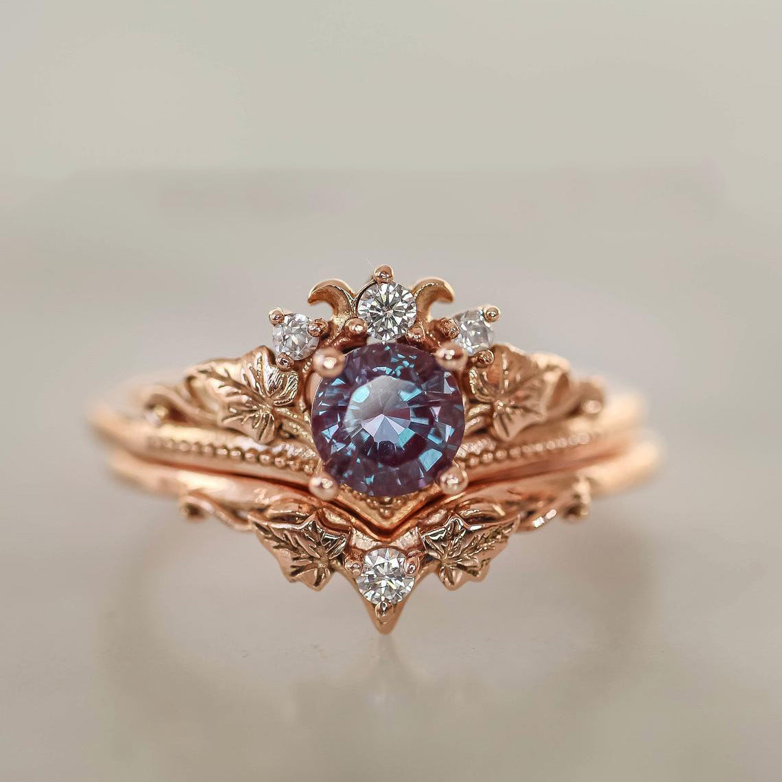 Emerald Zircon Set Rose Gold Plated Rings