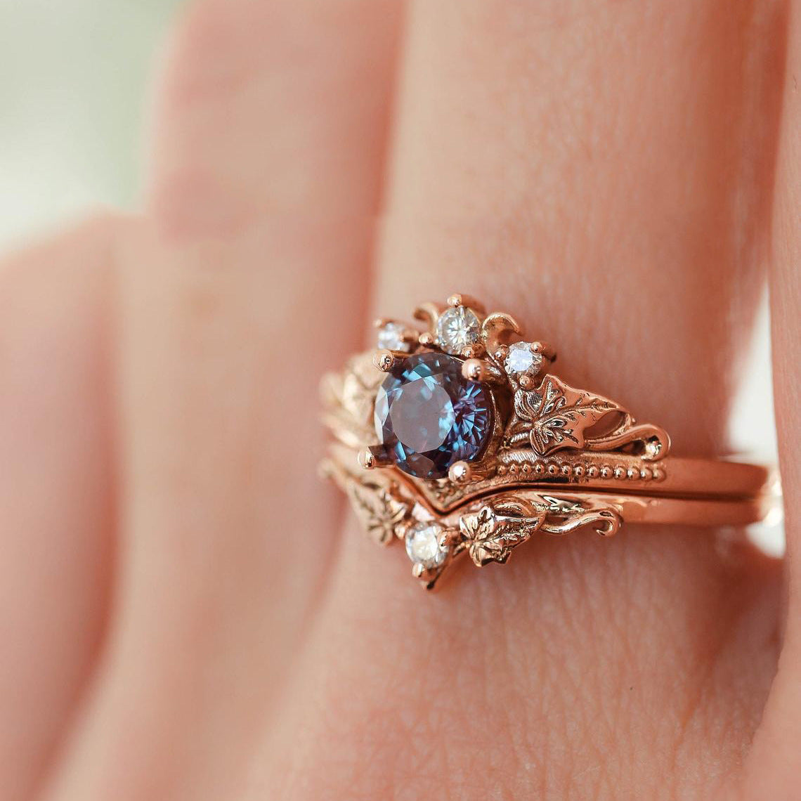 Emerald Zircon Set Rose Gold Plated Rings