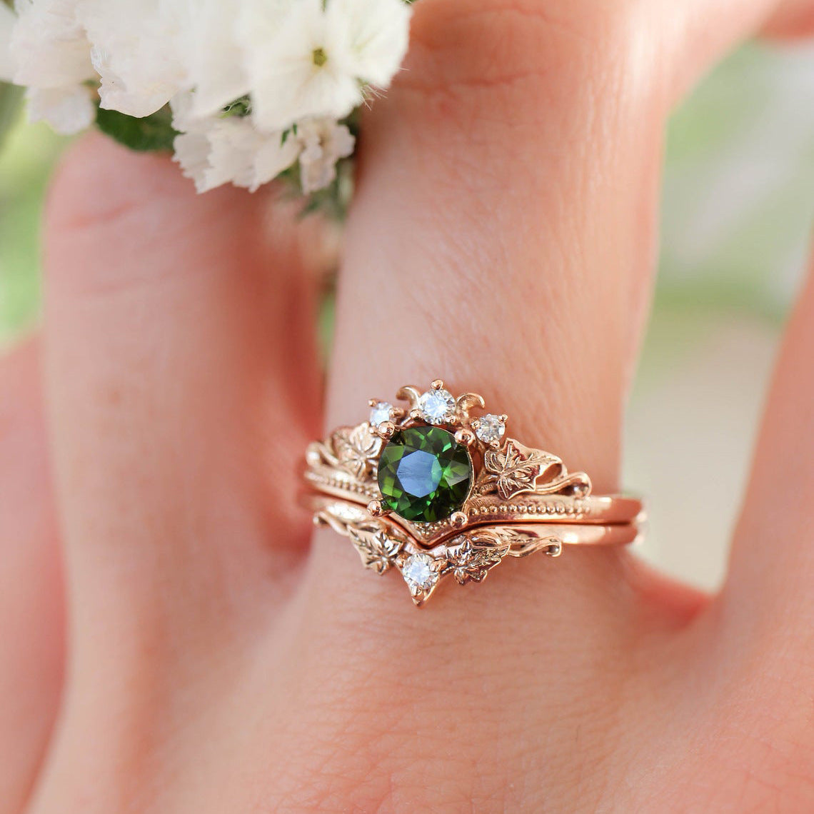 Emerald Zircon Set Rose Gold Plated Rings