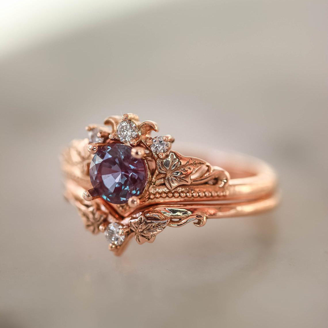 Emerald Zircon Set Rose Gold Plated Rings