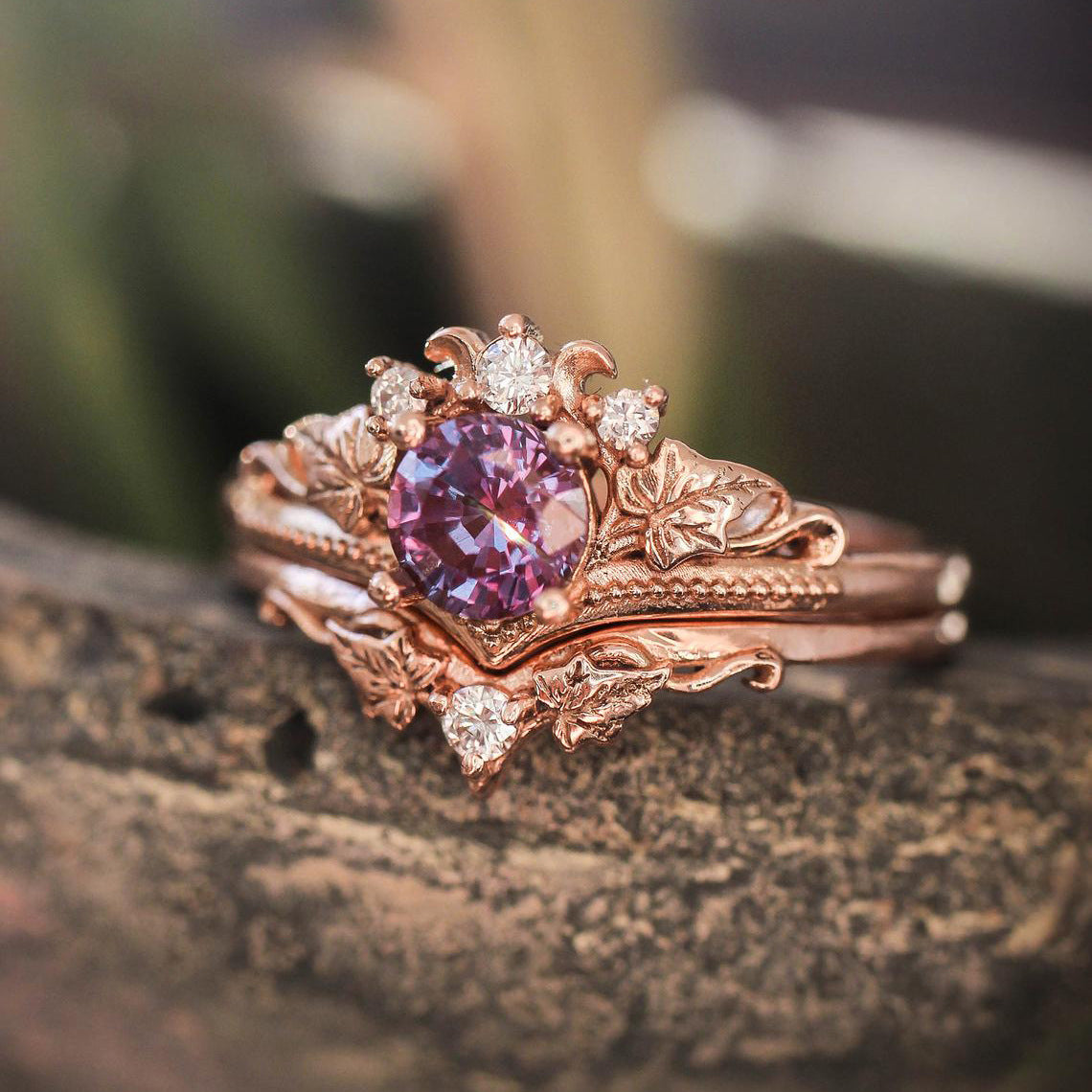 Emerald Zircon Set Rose Gold Plated Rings