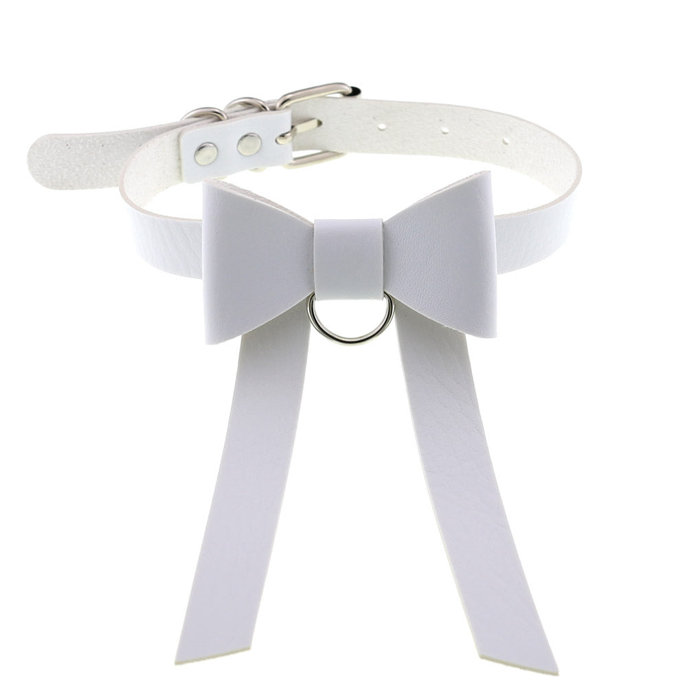 Colliers de personnalité gothiques en cuir avec nœud papillon long
