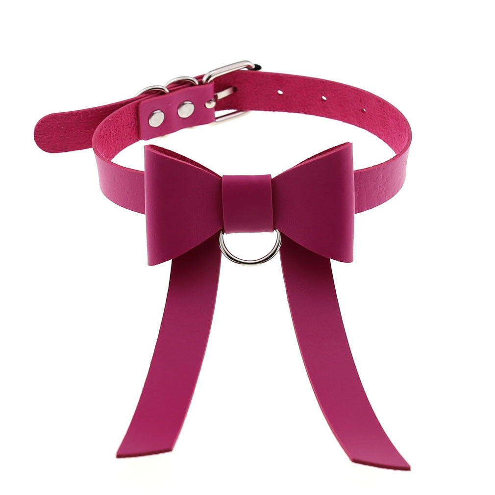 Colliers de personnalité gothiques en cuir avec nœud papillon long