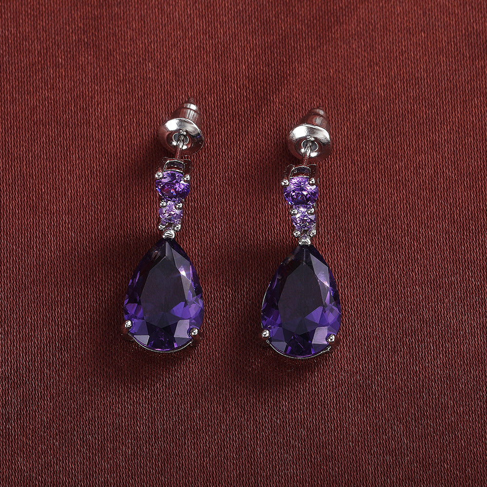 Women's Shi Elegant Water Drop Zircon Copper Earrings