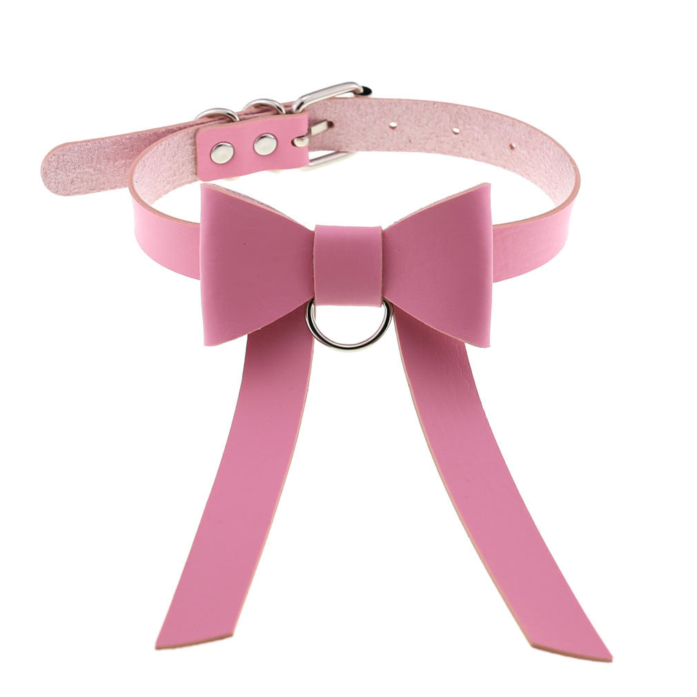 Colliers de personnalité gothiques en cuir avec nœud papillon long
