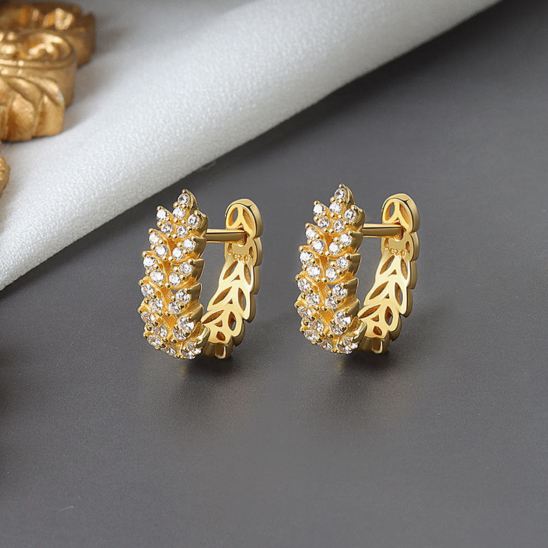 Diamond Leaf-shaped Cold Style Temperament Leaves Ear Earrings