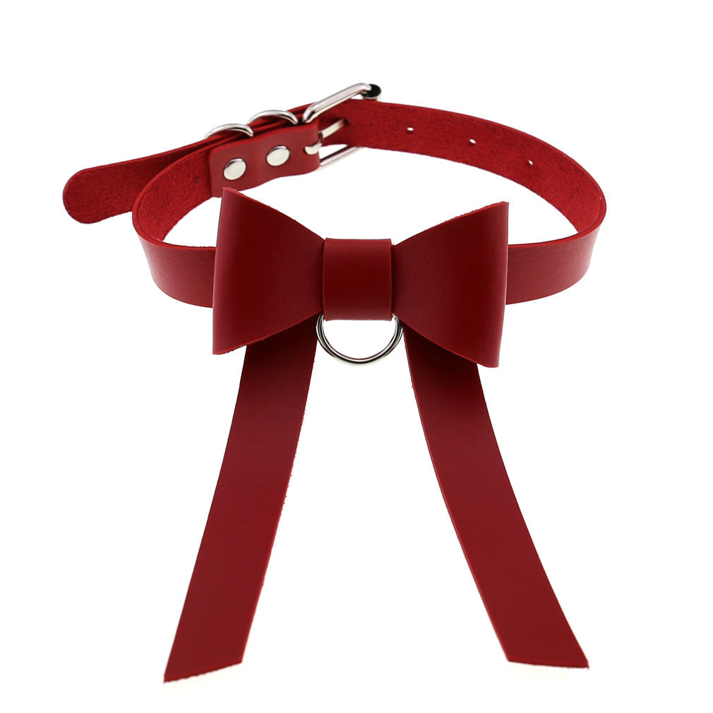 Colliers de personnalité gothiques en cuir avec nœud papillon long