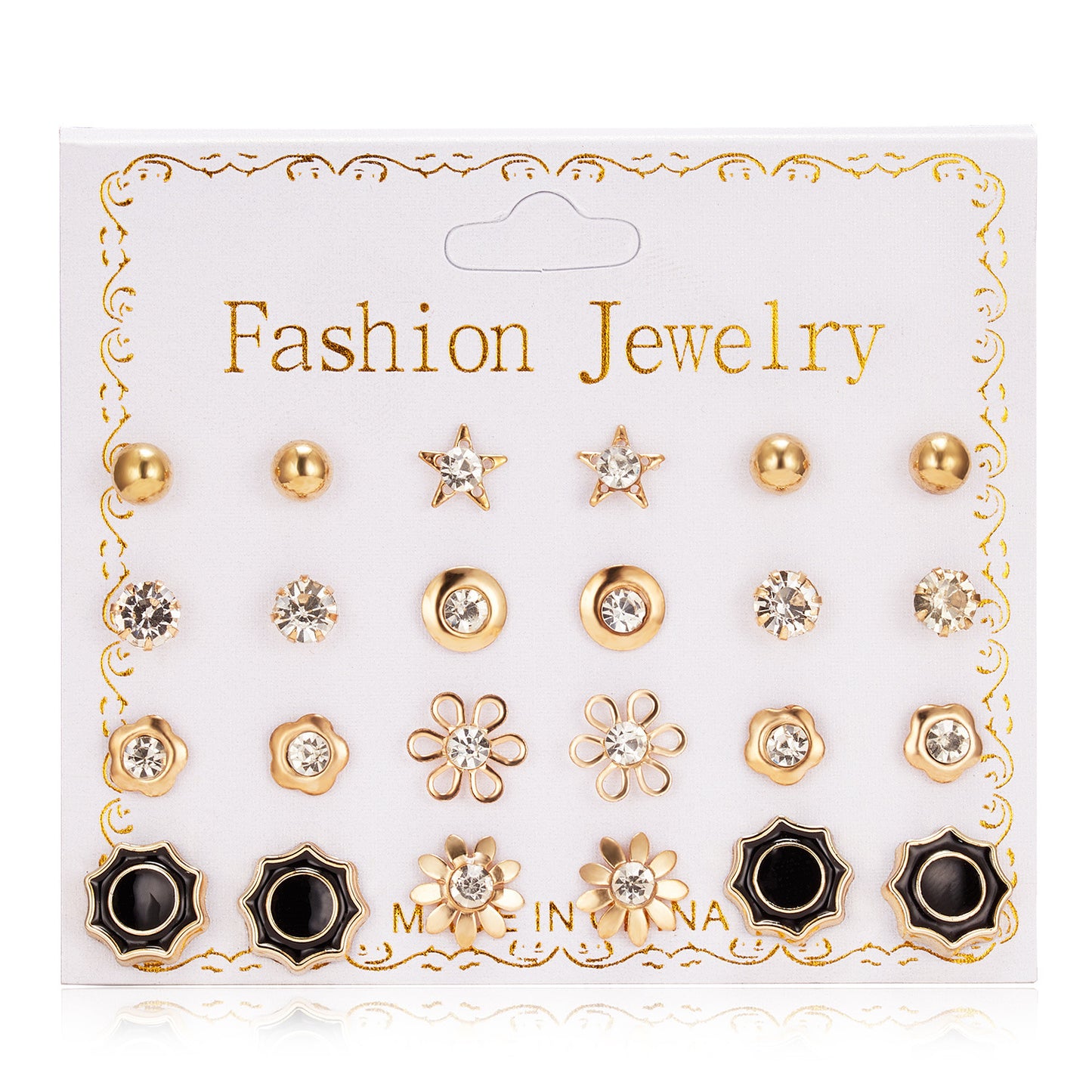 Paper Card Zircon Pearl Flower Bow Earrings