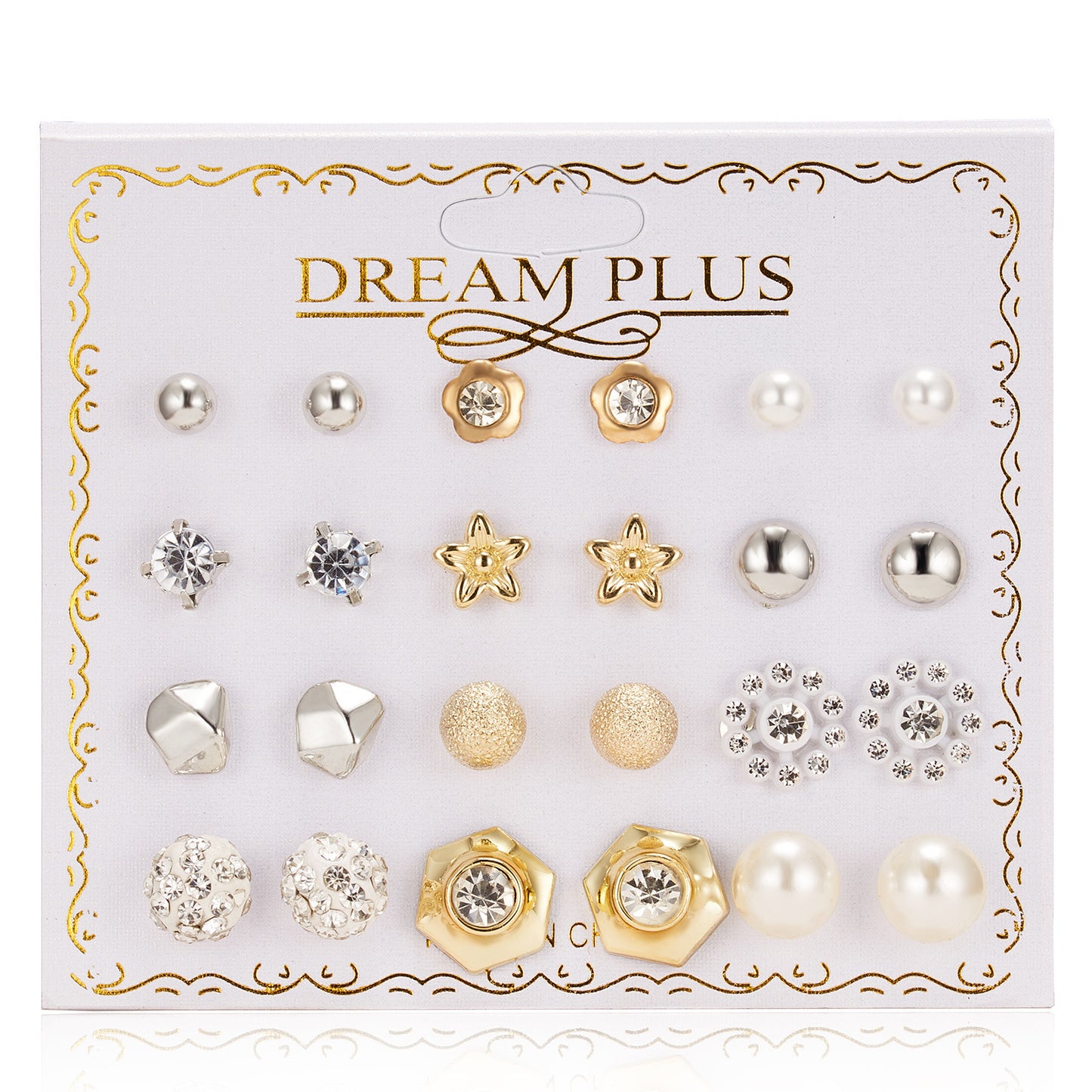 Paper Card Zircon Pearl Flower Bow Earrings