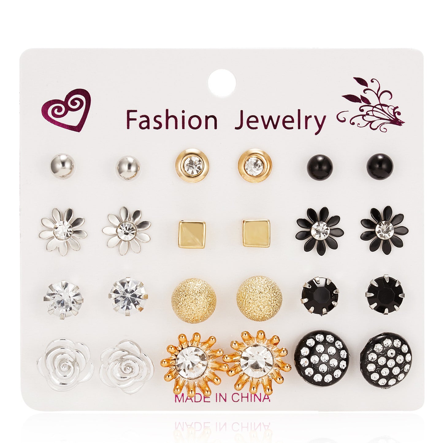 Paper Card Zircon Pearl Flower Bow Earrings
