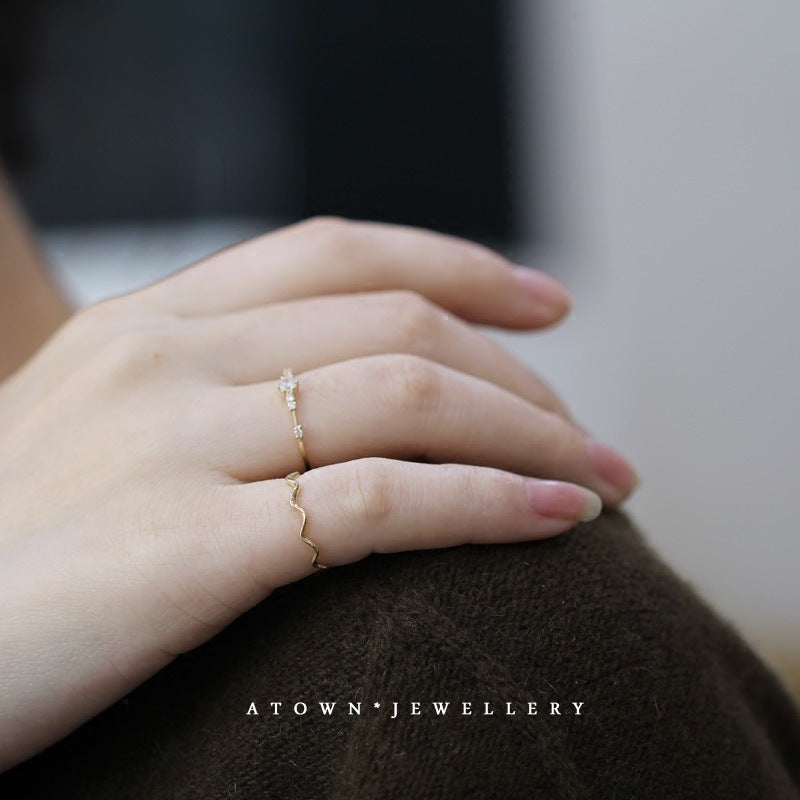 Women's Sterling Sier Gold-plated Wave Slim Twin Rings