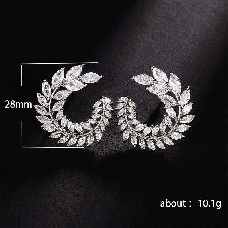 Zircon Fashionable Elegant Street Racket Leaf Earrings