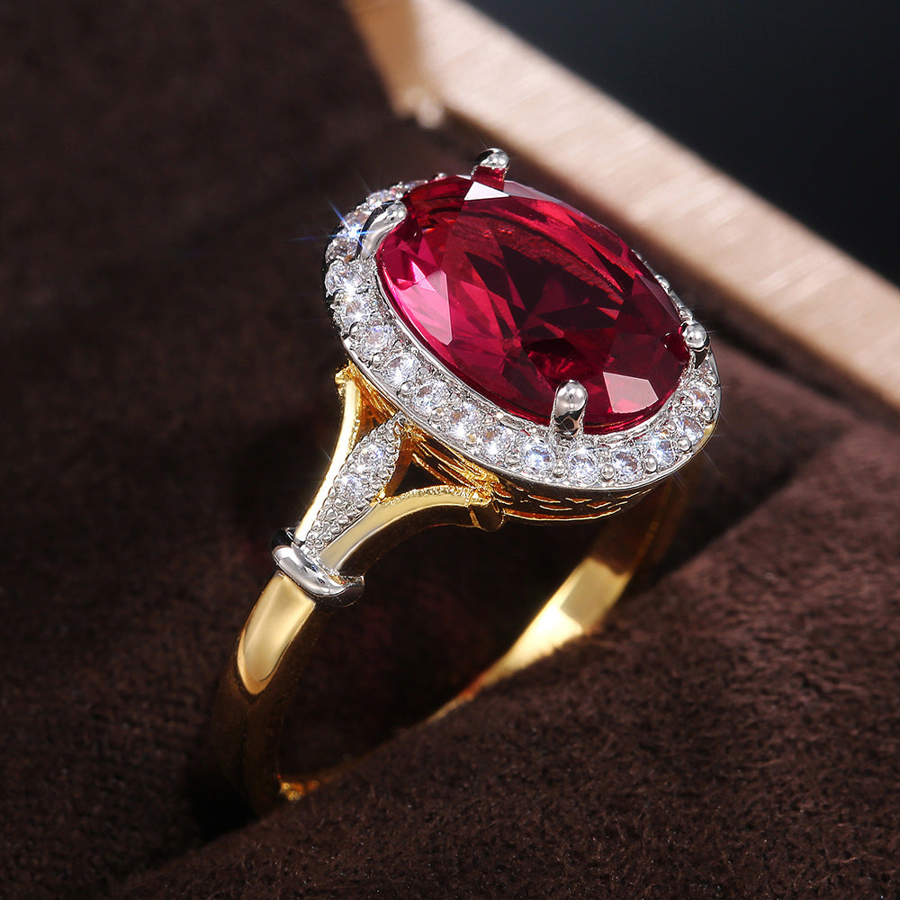 Zweifarbige Shi-Ornament-Granatapfel-Rotzirkon-Ringe für Damen