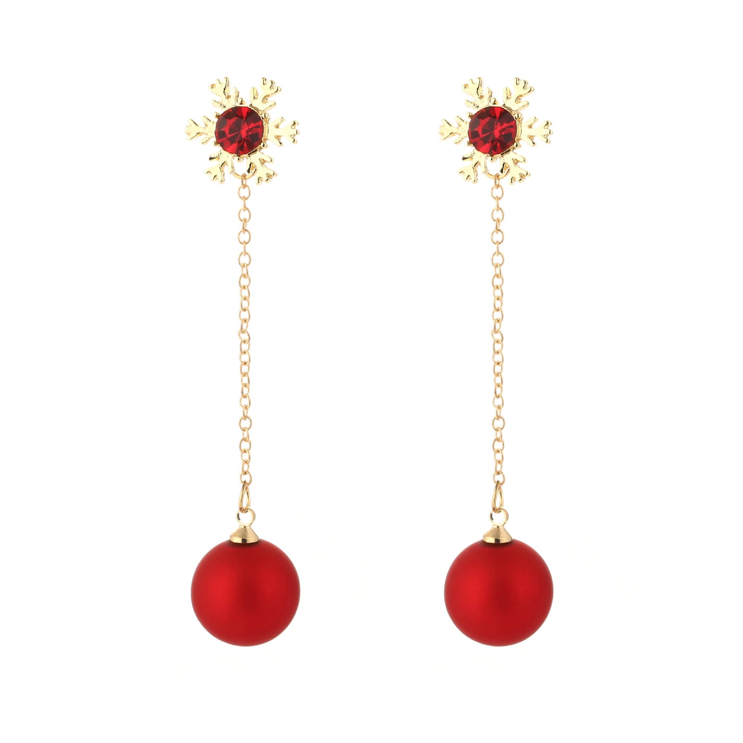 Christmas Snowflake Red Pearl Ear Personalized Long Eardrops Earrings