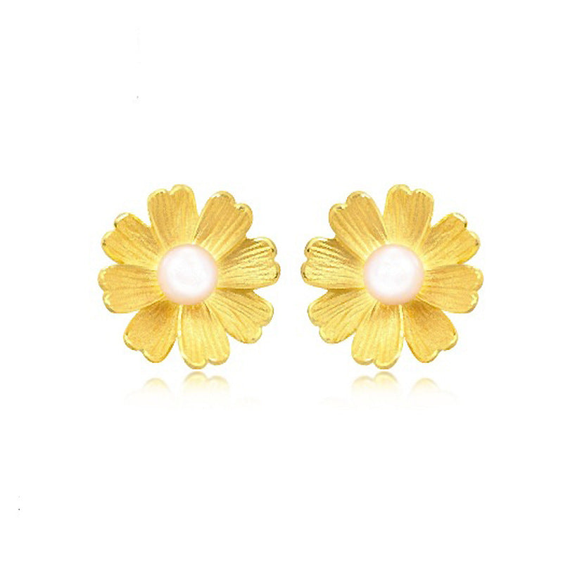 Boucles d'oreilles de mariage artisanales en or alluvial, perles de fleurs