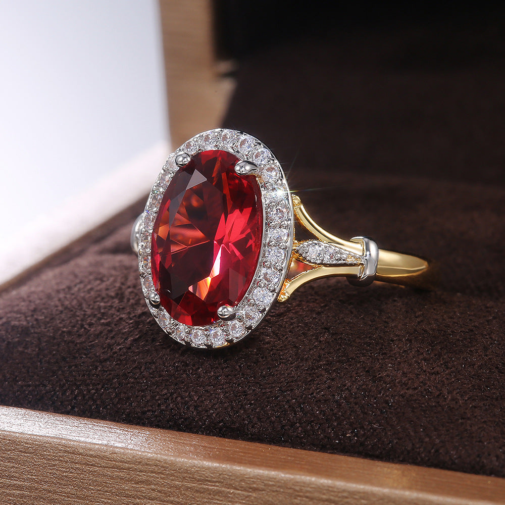 Zweifarbige Shi-Ornament-Granatapfel-Rotzirkon-Ringe für Damen