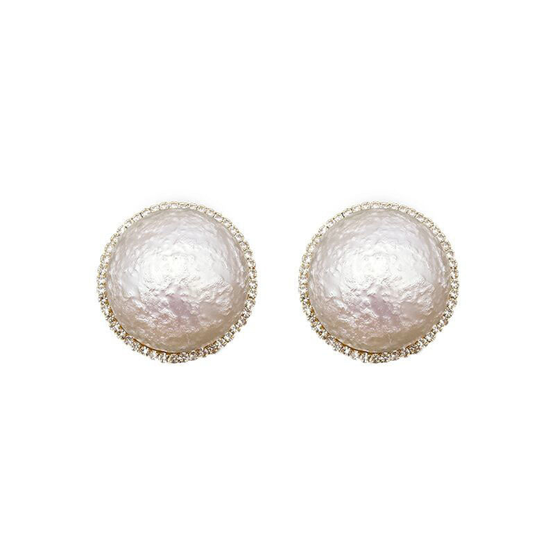 Sier Pin Luxury High-grade Exaggerated Super Flash Large Pearl Stud Earrings
